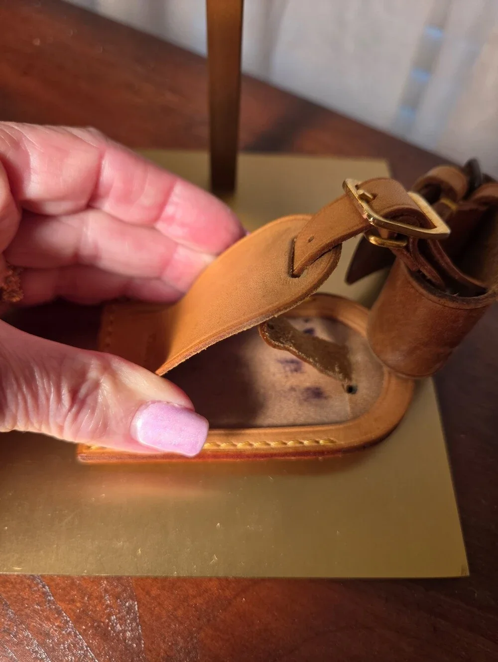 Louis Vuitton Tan Leather Luggage Tag with Gold-Tone Buckle